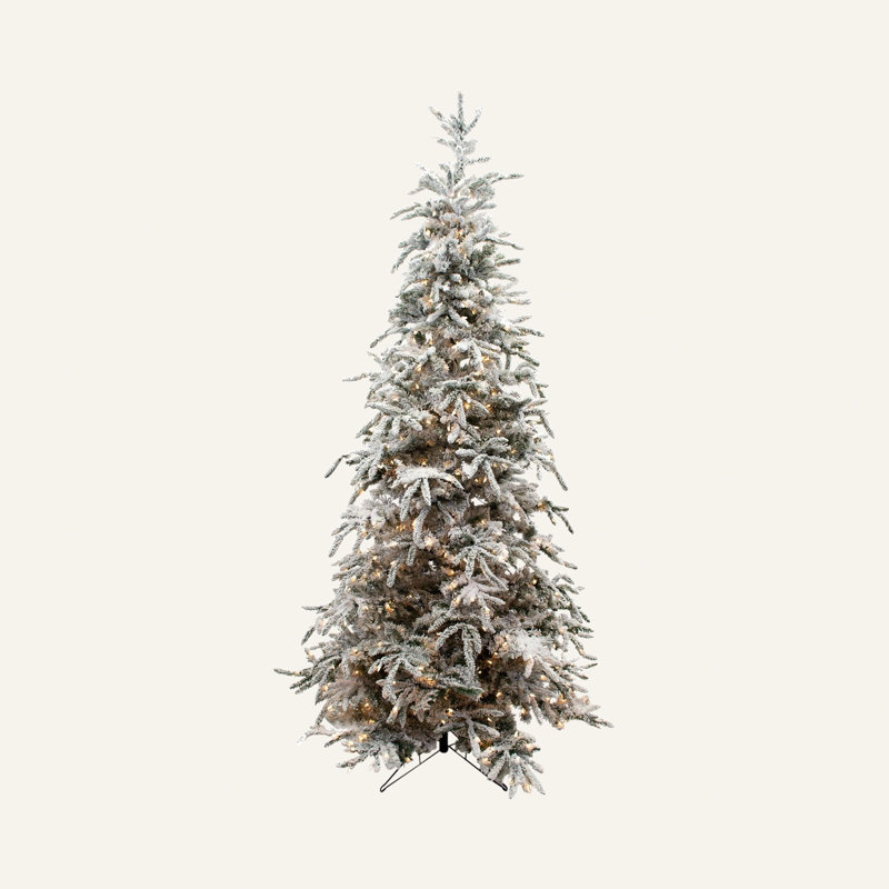 12-Foot Flocked Pine Artificial Christmas Tree with Warm White LED Lights