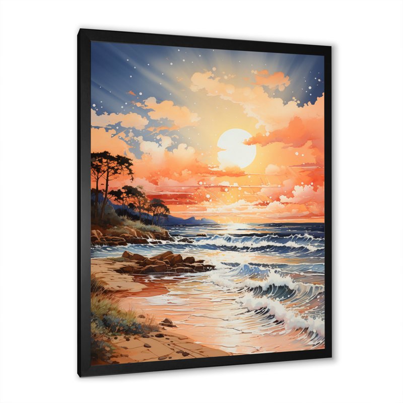 «Beach Sunkissed Sands Pointillism II», reproduction sur toile, Cadre photo noir, H 44 po x l 34 po x P 1,5 po