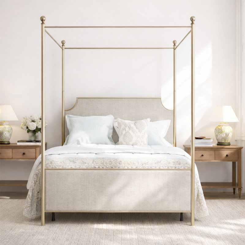 Olague Low Profile Canopy Bed, Queen, Champagne/Ivory