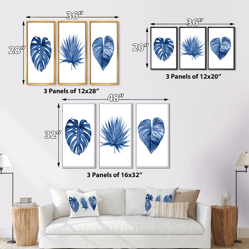 Classic Classic Tropical Leaves - 3 pièces, reproduction sur toile, H 32 po x l 48 po x P 1 po, Cadre blanc