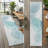8' Runner Teal and Ivory Abstract Washable Non Skid Indoor Outdoor Runner Rug