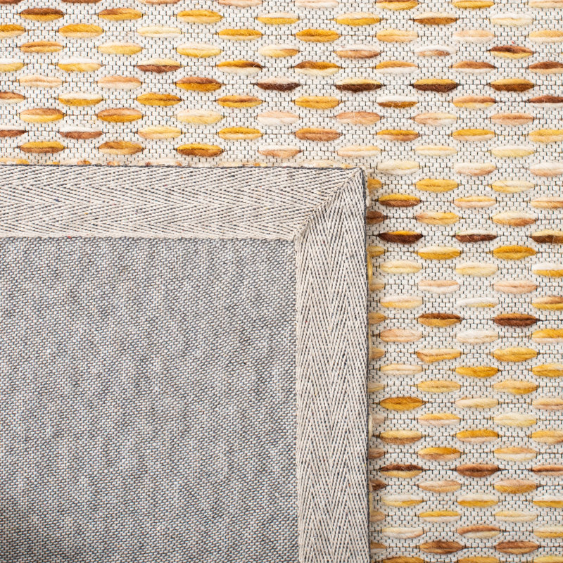 Alois Geometric Hand-Woven Flatweave Area Rug in Yellow/Ivory, Round 6'