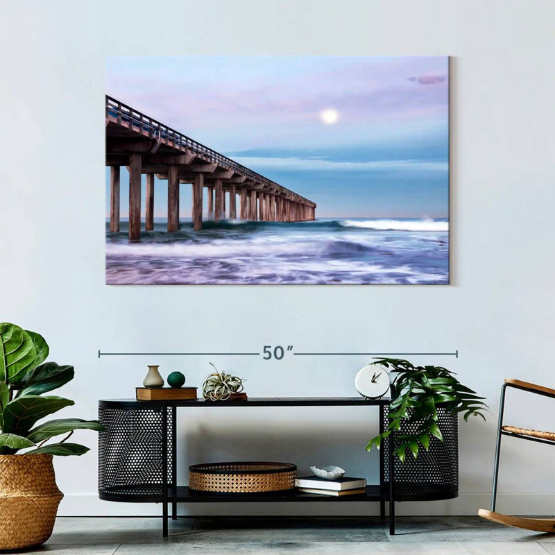 Plein lune au-dessus de Scripps Pier, H 32 po x l 48 po