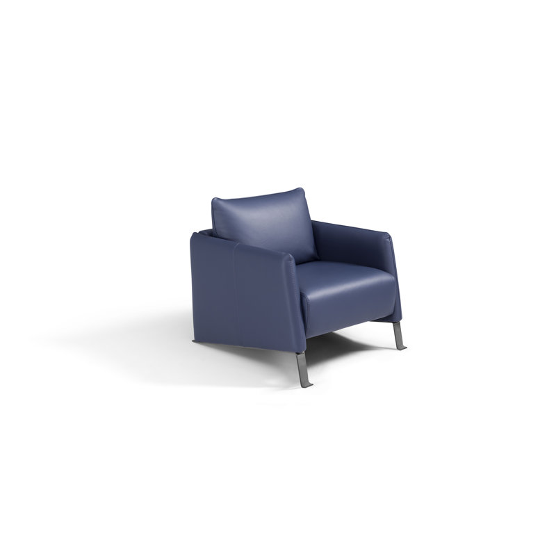 Crossreagh 29.2" Wide Top Grain Leather Armchair, Blue/Dark Gray Genuine Leather