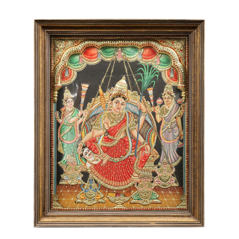 Déesse Rajarajeshwari Tanjore, peinture sur cadre en bois de teck