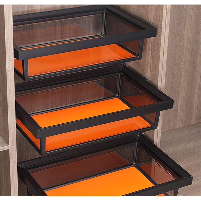 Tiroirs en verre intégrés et système coulissant, H 6,69 po x l 33,85 po x P 18,7 po