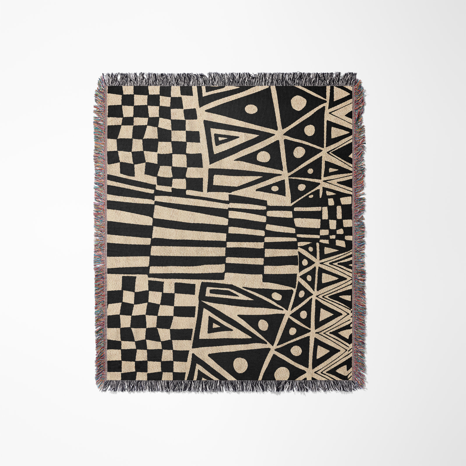 Cocodili Cotton Hand Woven Throw Blanket, 52 x 37" – Throw, Black/Beige