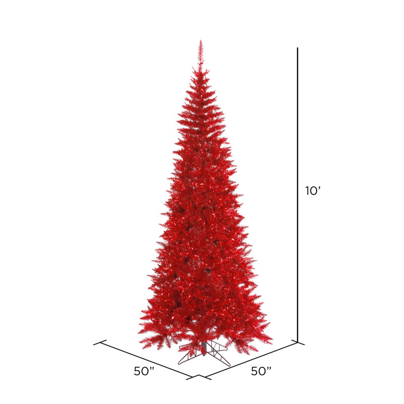 Red Tinsel Artificial Christmas Tree with LED Lights, 10', Not Pre-Lit
