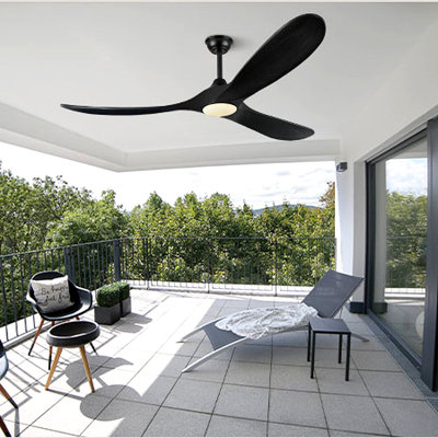 Black 3 Blade Solid Wood Indoor Outdoor Ceiling Fans with Lights for Patios Living Room Bedroom - 72 Inch