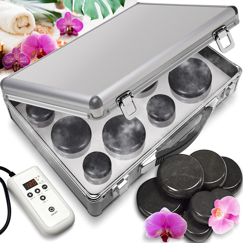 Ensemble de massage aux pierres chaudes - Système de thérapie de pierres chauffantes portable avec contrôleur de température numérique, comprend (12) pierres de massage