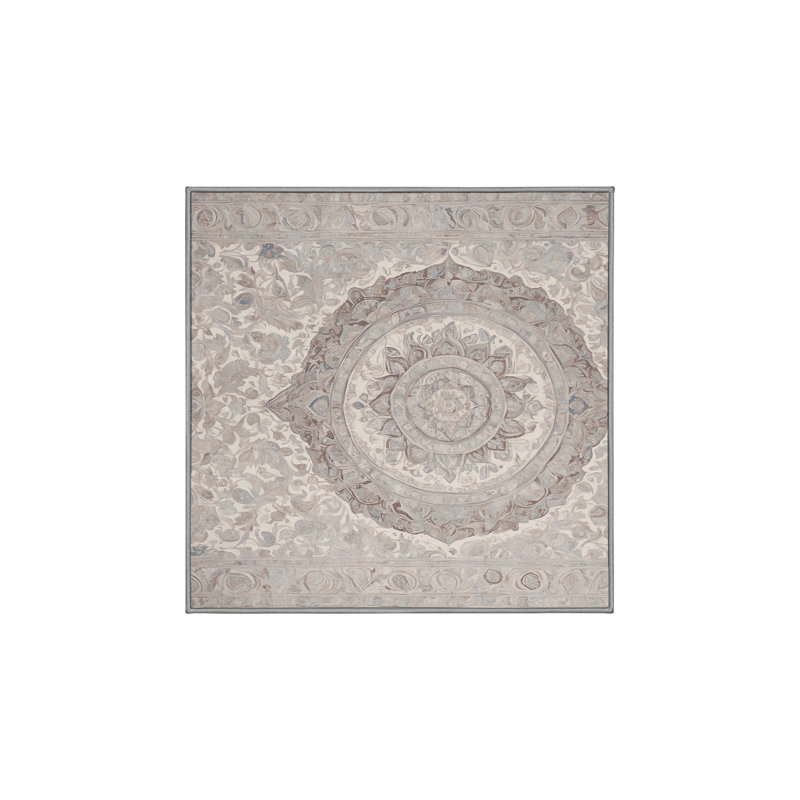 Machine Washable Gray Area Rug, Square 8'