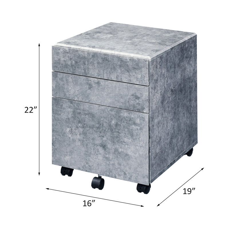 Classeur à 3 compartiments de rangement, couleur argent, 5 roulettes, armoire en bois avec faux béton, structure de cas