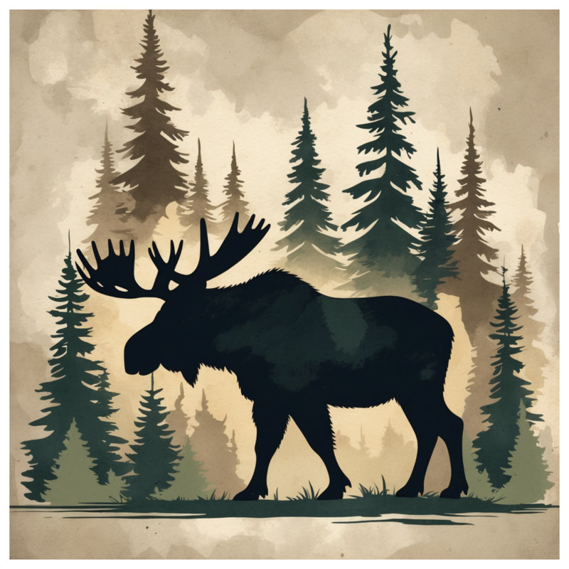 Moose In Forest, 50 po x 92 po - 1 panneau, Transparent