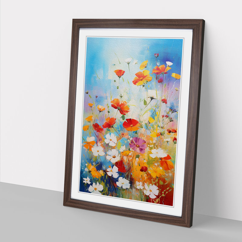 Wildflowers Action Painting Art - Framed Print, Walnut Framed, 46cm H x 34cm W