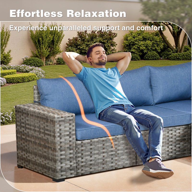 Ensemble de conversation modulaire avec coussins 6 pièces Evanna, Bleu denim