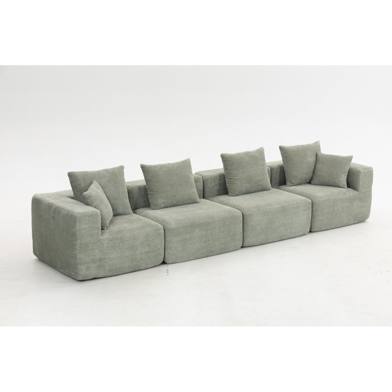 Modular Sectional For Living Room, Full-Foam Build, Textured Light Green Upholstery, Compact Compressed Package, Simple Assembly, Overall 111"X74"X24", 37" Module Size-Light Green