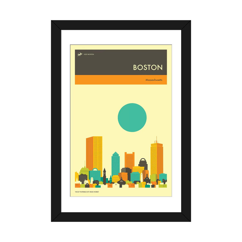 « boston horizon ii », impression sur toile, Papier d'art encadré noir, Blanc, H 32 po x l 24 po x P 1 po
