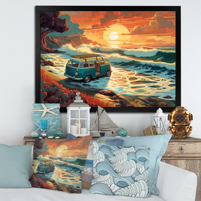 «Gulzar Green and Orange Retro Van On The Coastline II», reproduction sur toile