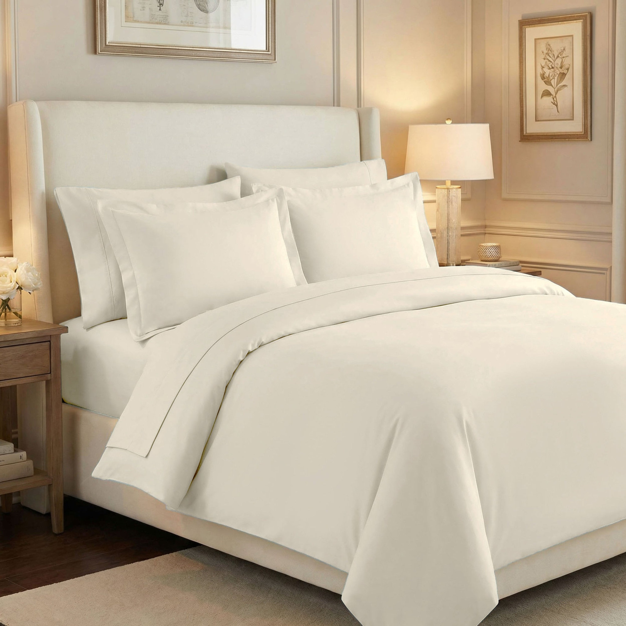 Edmont Certified Egyptian Cotton 530 Thread Count Solid Duvet Cover Set with Pillow Shams, Ivory, King / California King