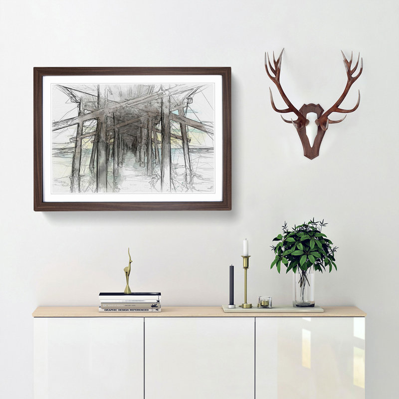 Under the Pier in Newport Beach in Abstract - Picture Frame Graphic Art Print, 48cm H x 65cm W x 2cm D, Walnut Framed