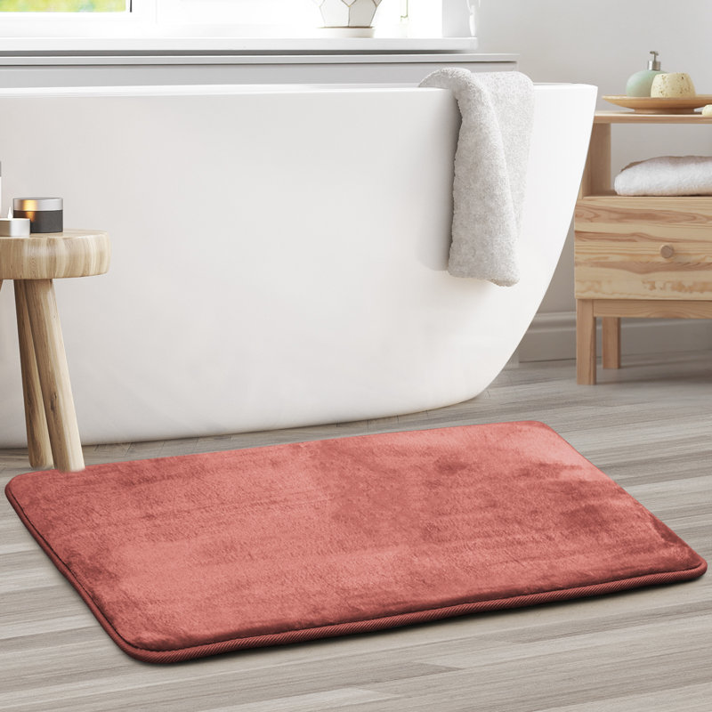 Ultra-Soft Memory Foam Bath Rug with Non-Slip PVC Backing, Small: 24" L x 17" W, Misty Rose