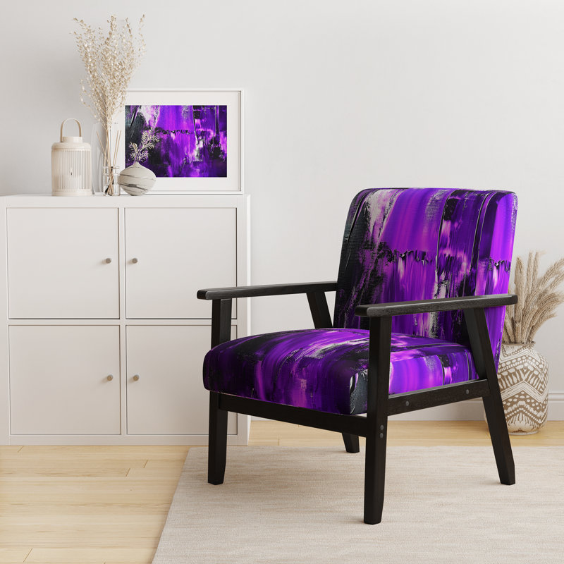 Coloré peinture abstraite Strokes II - Chaise d'appoint rembourrée et fauteuil moderne, Accoudoirs carrés noirs, Beige Velvet