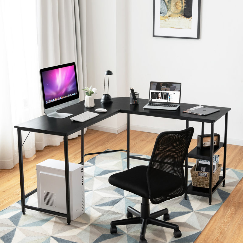 Brittiany L-Shaped Steel Computer Desk, Black