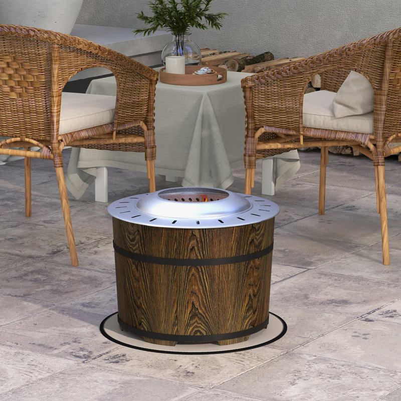 Foyer d'extérieur sans fumée avec tapis ignifuge Outsunny, Brun