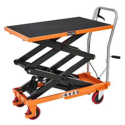 Hydraulic Lift Table Cart, 770lbs Capacity 59" Lifting Height, Double Scissor Lift Table with 4 Wheels and Non-Slip Pad, hydraulic lift table for Material Handling, Yellow