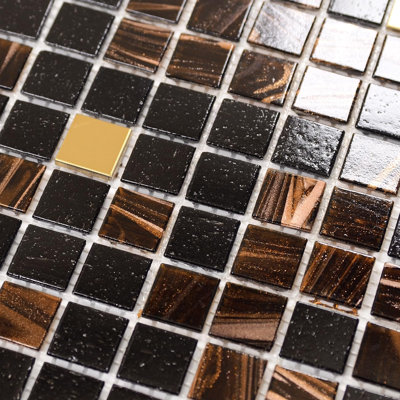 Carreau de mosaïque noir et brun pour mur et plancher 12,9 po x 12,9 po avec veines dorées (ensemble de 10)