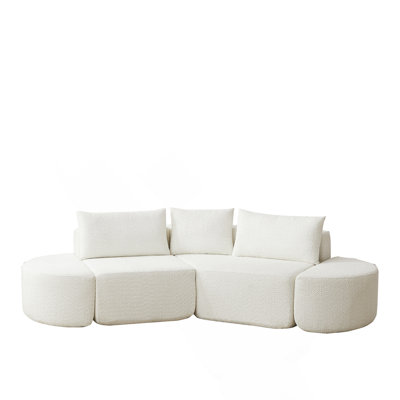 Boneless 106.3-Inch V-Shaped Modular Sofa Set With Chenille Fabric, Throw Pillows And Curved Ottomans For Versatile Seating Solutions.
