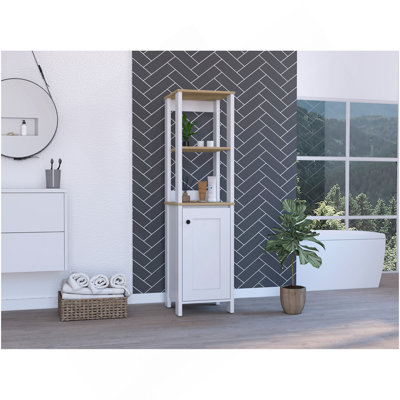 Linen Cabinet Jannes, Two Open Shelves, Single Door, Light Oak Finish