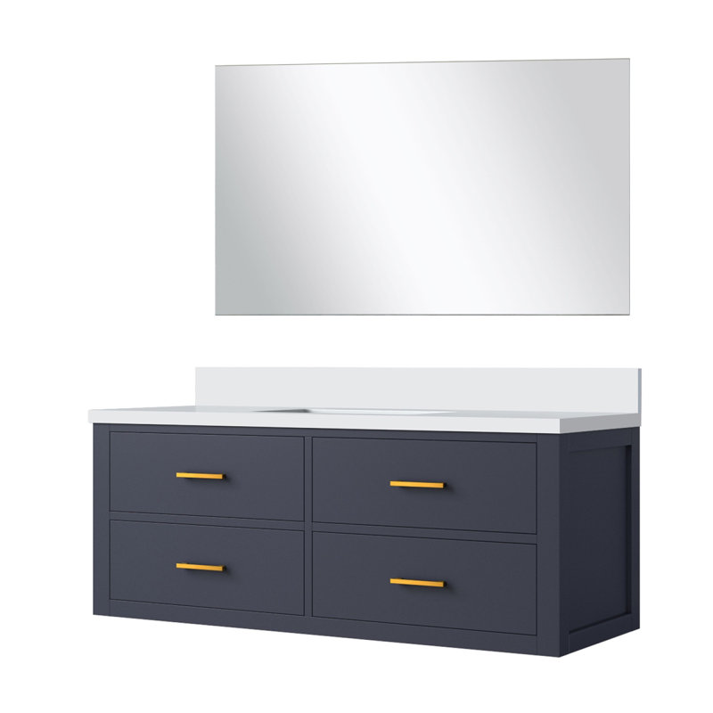 Meuble-lavabo simple bleu l 48 po x P 22 po, comptoir en marbre de culture et miroir 43 po
