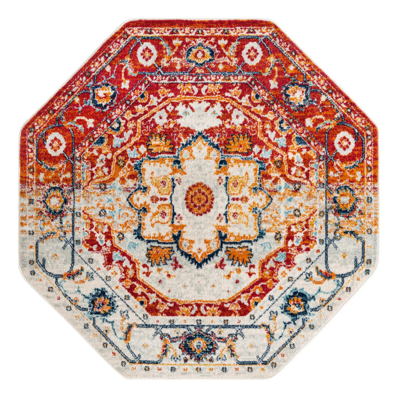 Hagedorn Oriental Area Rug, Octagon 5'3" x 5'3", Red