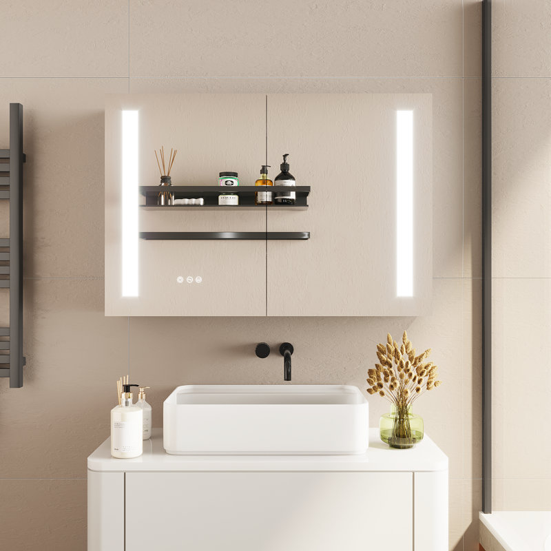 36*24'' Modern Aluminum Medicine Cabinet with LED Bathroom Mirror, Brightness Adjustment