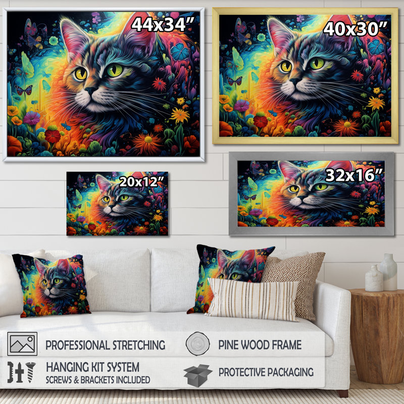 Portrait d'un beau chat gracieux - impression, Cadre flottant noir, H 30 po x l 40 po x P 1,5 po