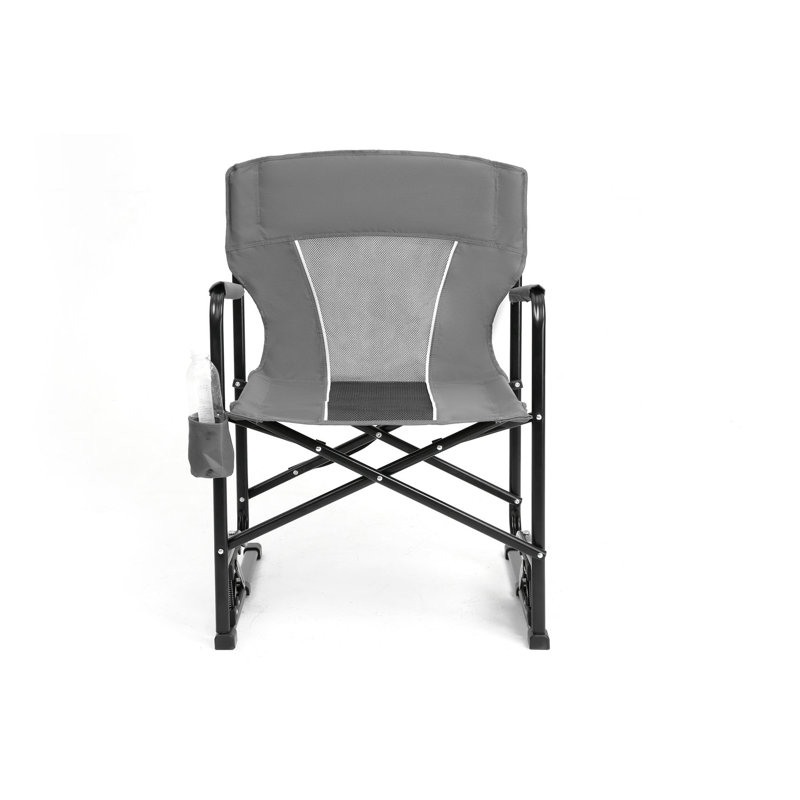 Portable Folding Grey Rocking Chair For Outdoor Fun - With , Drink Holder & Relaxing Back Support Camping Rocker In With Firm Beverage Cozy Padding