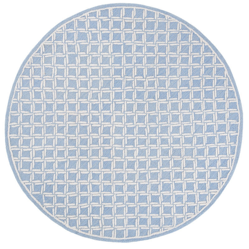 Genre 350 Hand Tufted Wool/Cotton Geometric Rug in Blue/Ivory, Round 6'