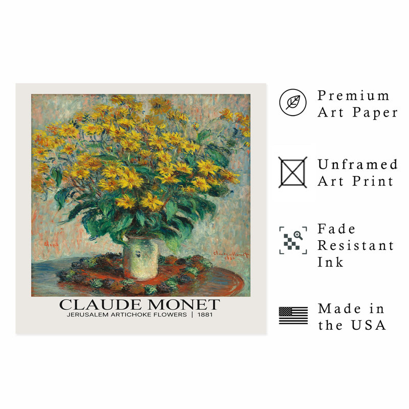 Floral, fleurs de Claude Monet, topinambour, reproduction d'art classique sans cadre, H 12 po x l 12 po