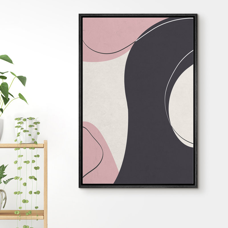 Rose et formes foncées sur fond blanc - cadre flottant, impression sur toile, Cadre noir, H 24 po x l 16 po x P 1,5 po