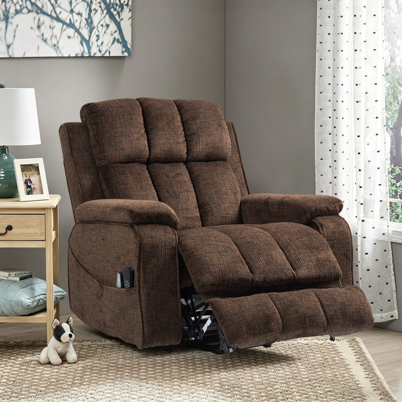 Alhertine 40.00” Liftable Power Recliner with Heating & Massage,hidden storage.Brown Chenille, Brown