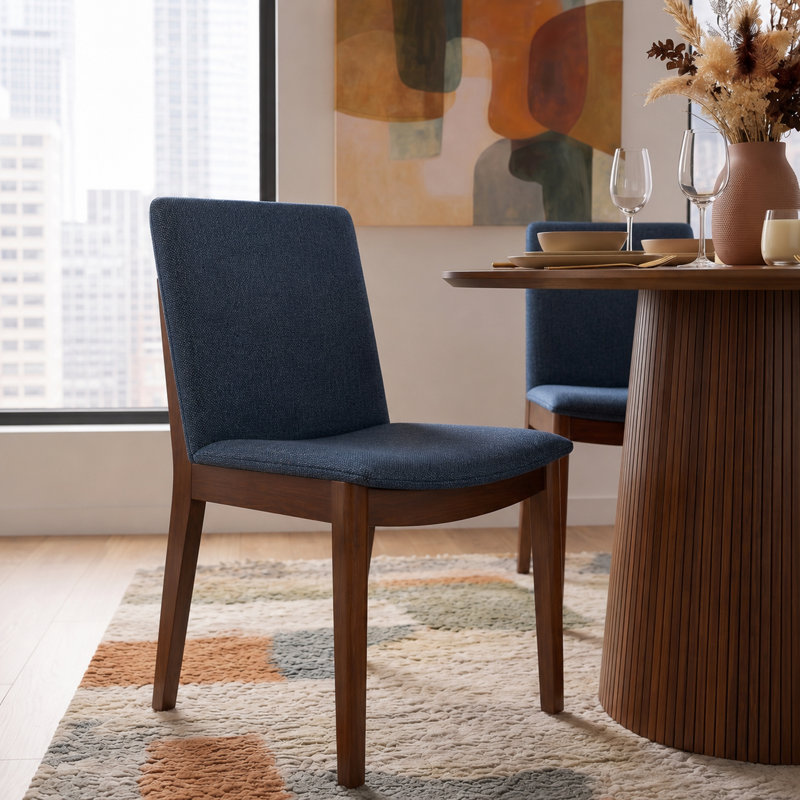 Barriento 18.9'' H Upholstered Parsons Chair, Blue Linen