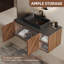 36" Wall-Mounted Brown Wood Bathroom Vanity with Black Ceramic Sink, Pre-Drilled Single-Hole Faucet Hole, Pop-Up Drain & P-Trap Included-970860786-939890926