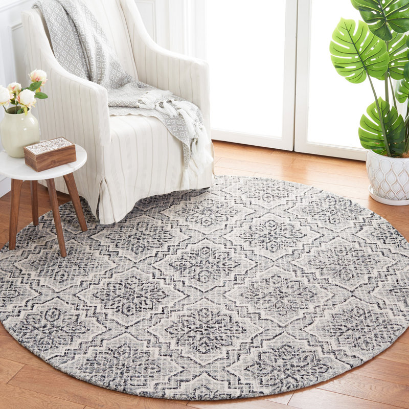 Abstract Hand Tufted Wool, Cotton Geometric Rug, Round 6'