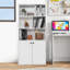 Grande bibliothèque blanche avec portes - Bibliothèque moderne en bois avec armoire de rangement et tablettes de présentation pour le bureau à domicile, la chambre à coucher ou le salon-2015324456