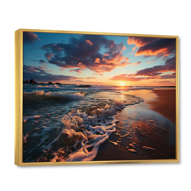 Coucher de soleil à l'horizon II, H 24 po x l 32 po x P 1 po, Cadre flottant doré