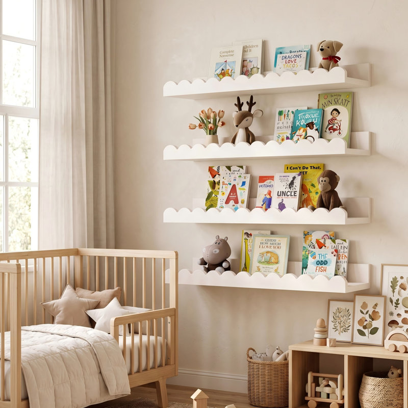 Ensemble de 4 tablettes flottantes blanches pour enfants pour chambre d'enfant, étagères murales en bois