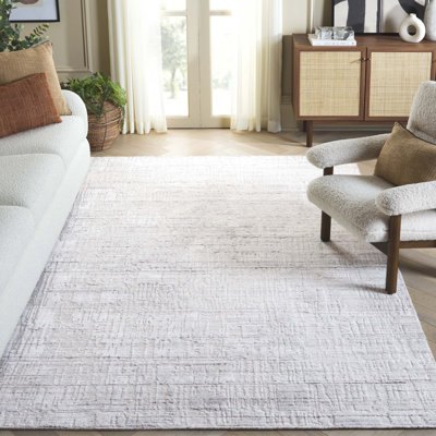 Mirage Hand Loomed Wool/Bamboo Silk Abstract Rug in Ivory/Gray