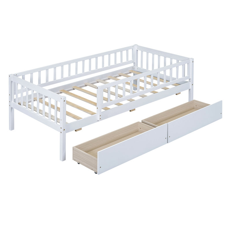 Daybed Wood Bed with Two Drawers, Twin, White