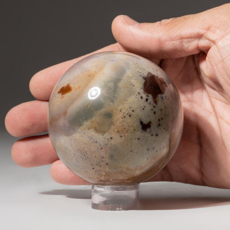 Polished Polychrome Sphere from Madagascar, 2.75" H x 2.75" W x 2.75" D, Gray/Black